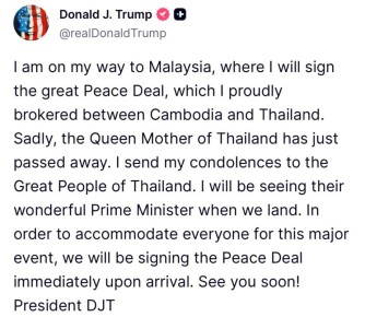 Трамп – о том, что Таиланд и Камбоджа подпишут сегодня мирное соглашение: