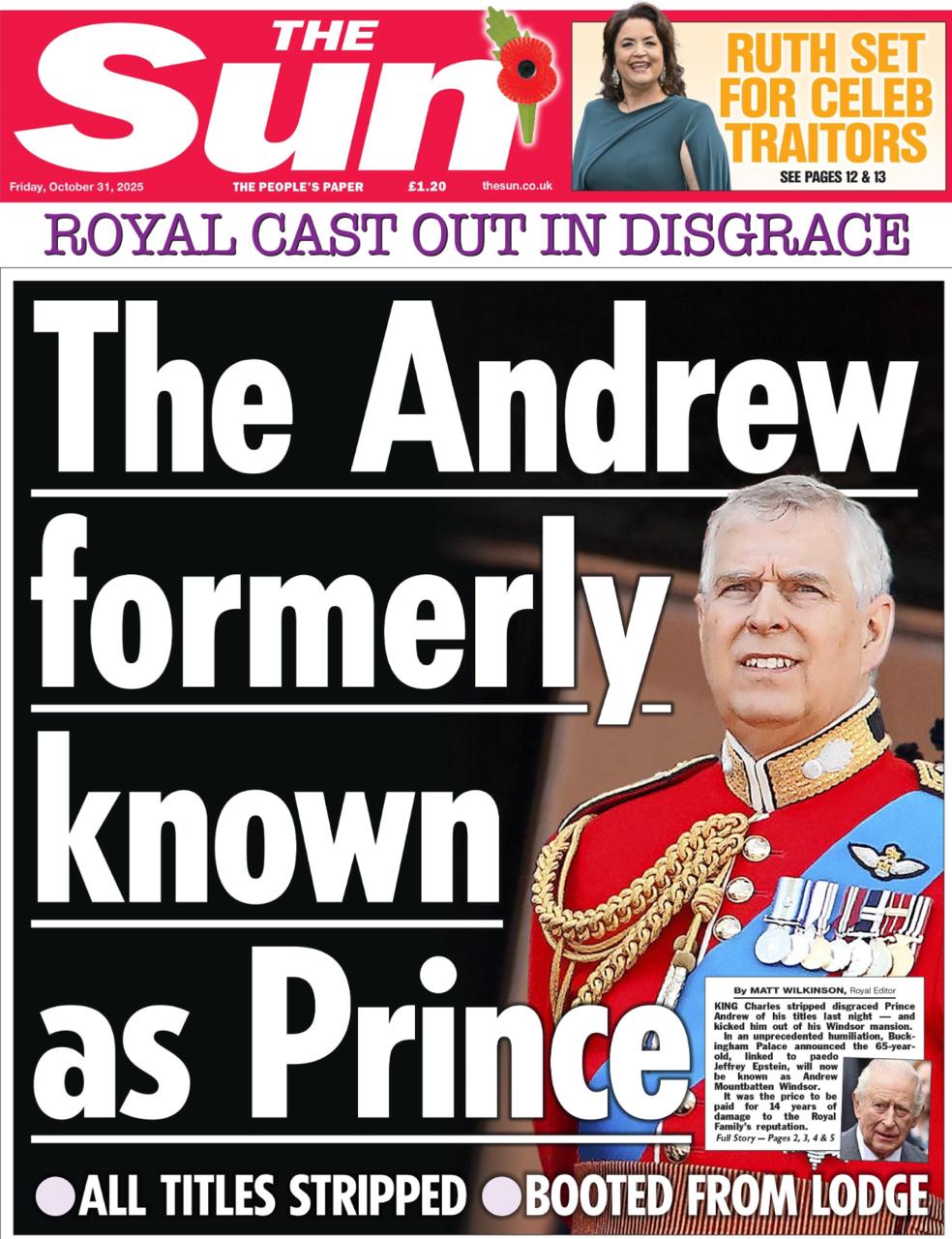 Владимир Корнилов: Первые полосы почти всех британских газет сегодня радостно сообщают о том, что извращенный братик их нынешнего королька Эндрю лишен всех титулов и даже места проживания Владимир Корнилов: Первые полосы почти всех британских газет сегодня радостно сообщают о том, что извращенный братик их нынешнего королька Эндрю лишен всех титулов и даже места проживания