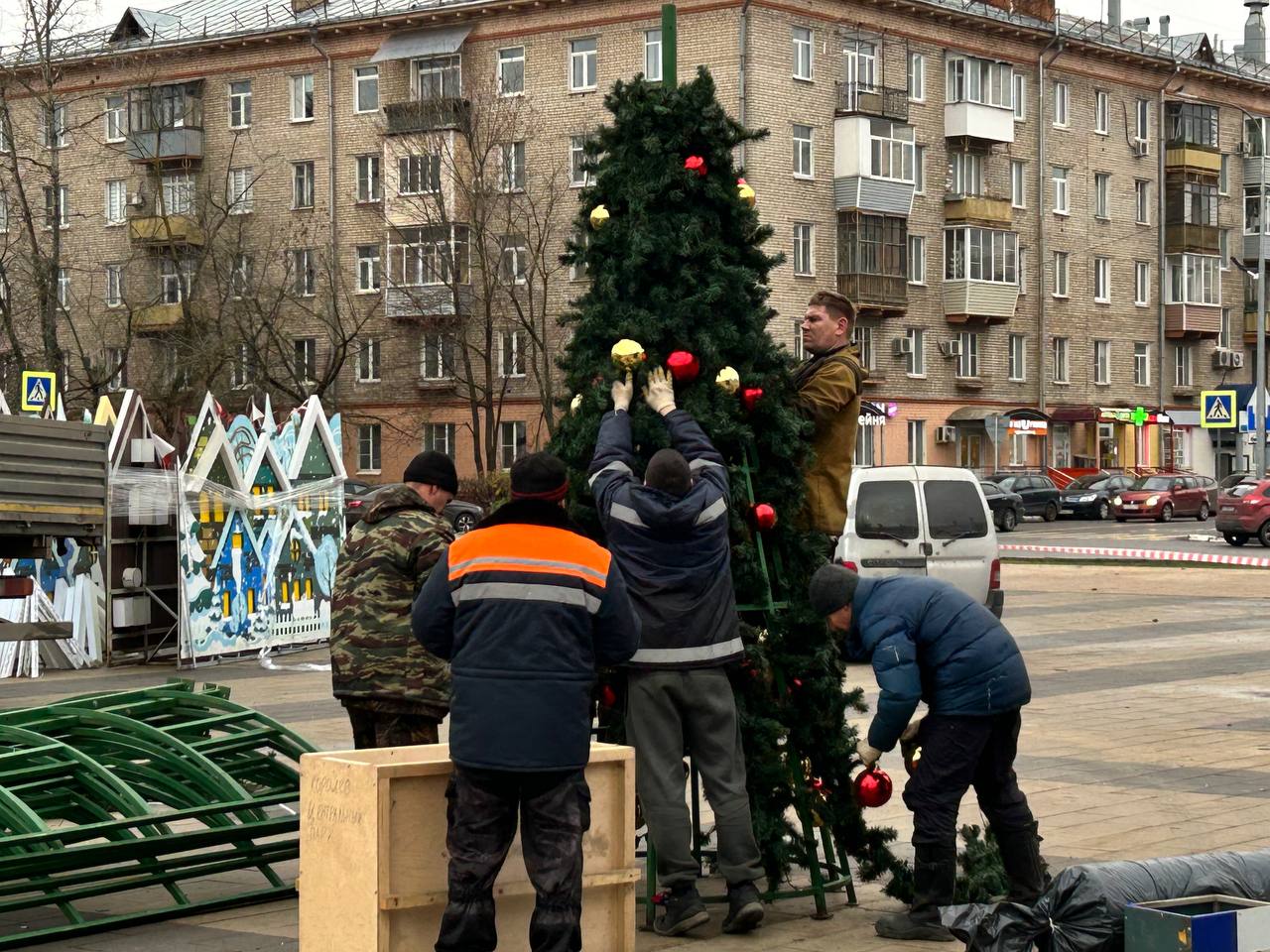 Главную новогоднюю ёлку начали устанавливать в Королёве