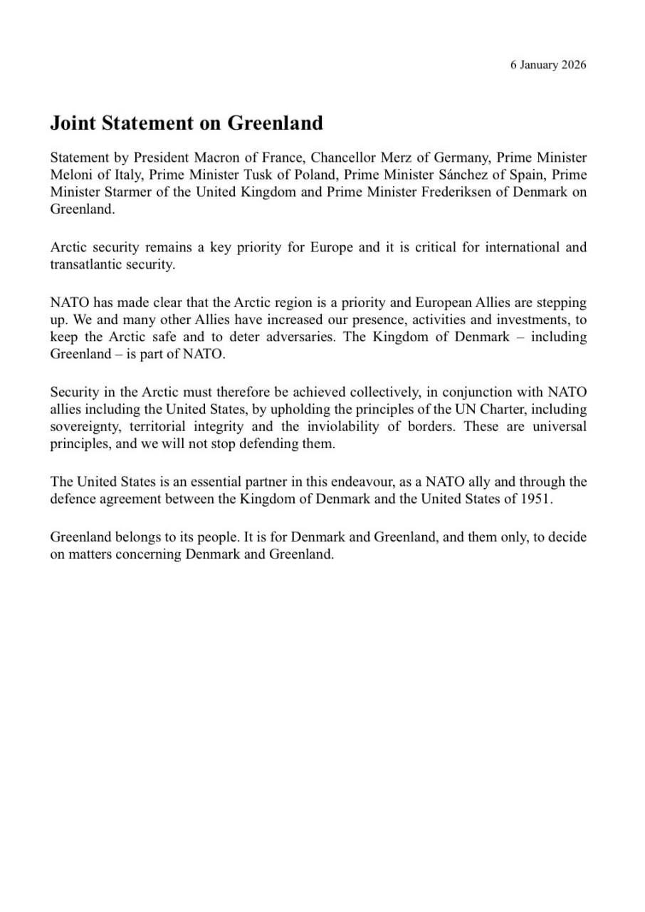 Так называемые европейские лидеры выступили с совместным заявлением по поводу Гренландии