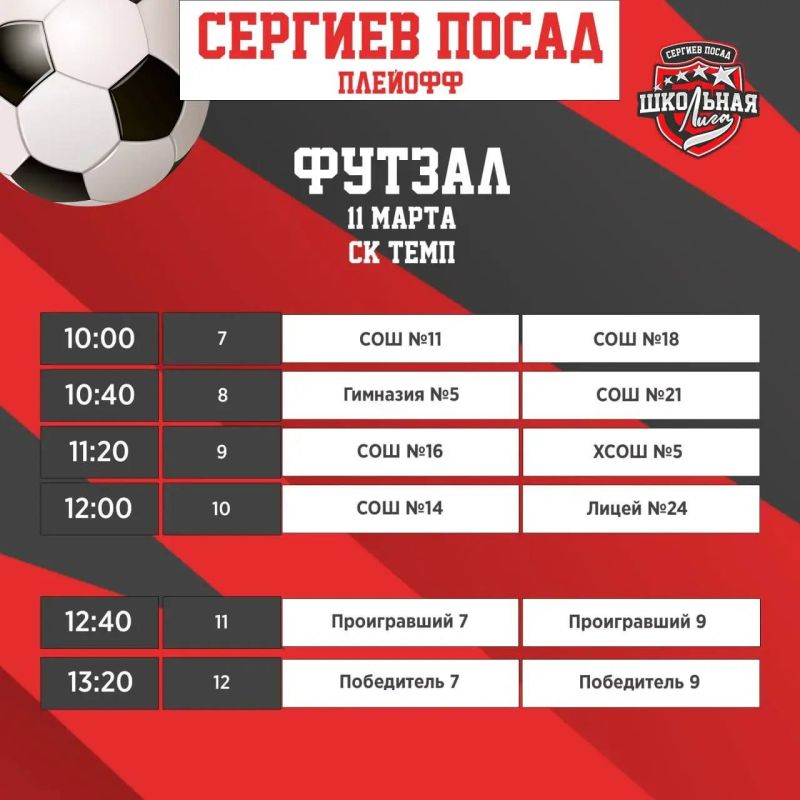 В спортивном комплексе «Темп» пройдут финальные матчи по футзалу и баскетболу Сергиево-Посадской «Школьной лиги»